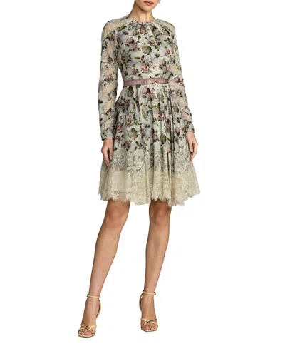 Mac Duggal Floral Long Sleeve Cotton Mini Dress In Multi