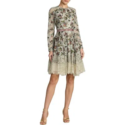 Mac Duggal Floral Long Sleeve Cotton Mini Dress In Multi