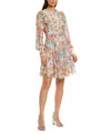 Mac Duggal Floral Mesh Ruffle High Neck Mini Dress In Blue Multi