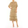 Mac Duggal Floral Mesh Ruffle Midi Dress In Neutral