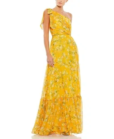 MAC DUGGAL FLORAL ONE SHOULDER BOW MAXI DRESS