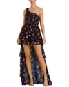 Mac Duggal One Shoulder Ruffled High Low Gown In Black