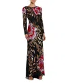 Mac Duggal Floral Patter Sequin Long Sleeve Dress In Black Multi