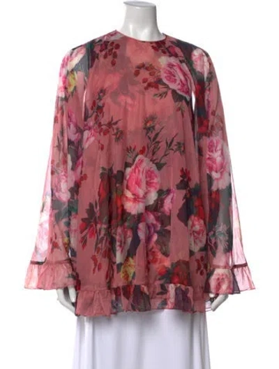 Pre-owned Mac Duggal Floral Print Crew Neck Blouse W/ Tags In Pink