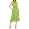 Mac Duggal Floral Print Halter Neck A Line Dress In Sage Multi