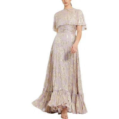 Mac Duggal 9304 A Line Long Floral Print Cape Sleeve Formal Dress In Pink