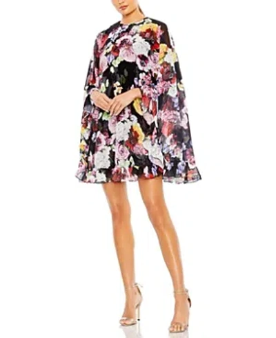 Mac Duggal Women's Ieena Floral Print High Neck Ruffle Hem Cape Mini Dress In Multi