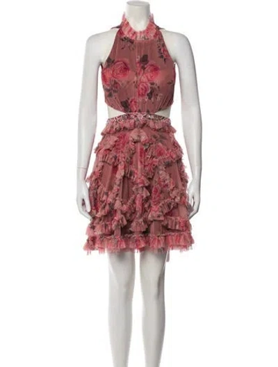 Pre-owned Mac Duggal Floral Print Knee-length Dress In Burgundy