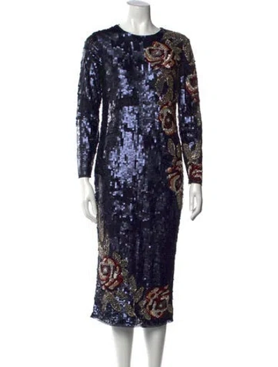 Pre-owned Mac Duggal Floral Print Knee-length Dress W/ Tags In Blue