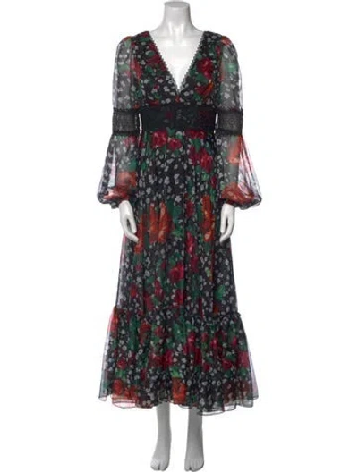 Pre-owned Mac Duggal Floral Print Long Dress In Black