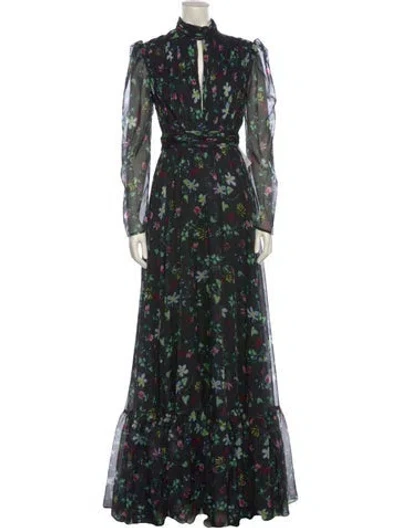 Pre-owned Mac Duggal Floral Print Long Dress In Black