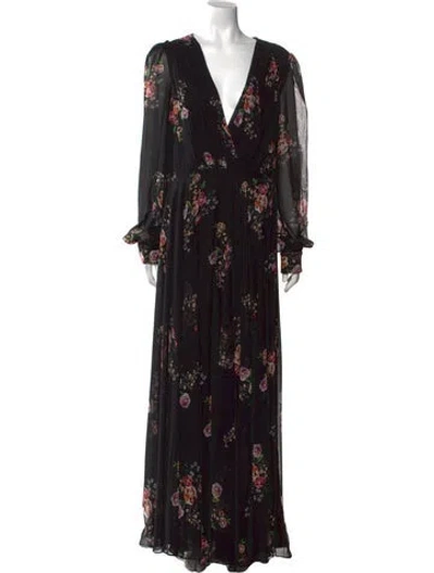Pre-owned Mac Duggal Floral Print Long Dress In Black