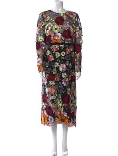 Pre-owned Mac Duggal Floral Print Long Dress In Black