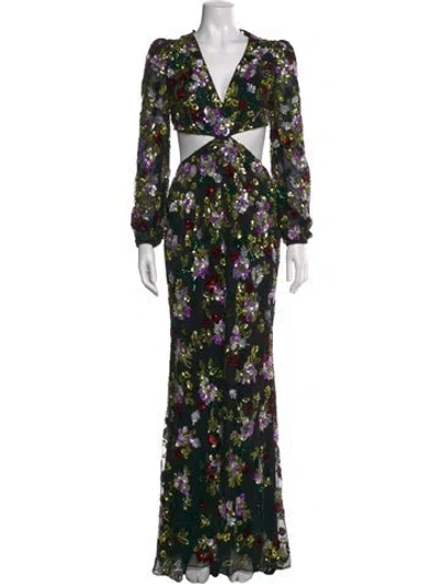 Pre-owned Mac Duggal Floral Print Long Dress In Black