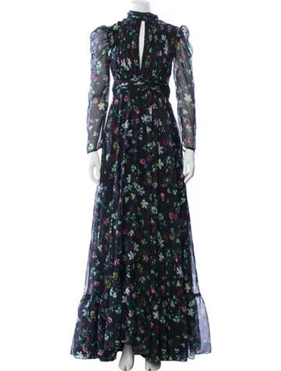 Pre-owned Mac Duggal Floral Print Long Dress In Black