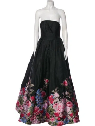 Pre-owned Mac Duggal Floral Print Long Dress In Black