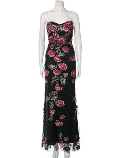 Pre-owned Mac Duggal Floral Print Long Dress In Black