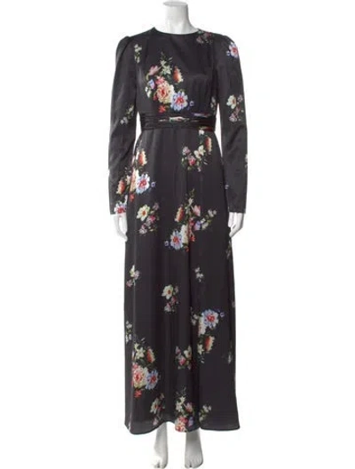 Pre-owned Mac Duggal Floral Print Long Dress In Black