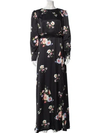 Pre-owned Mac Duggal Floral Print Long Dress In Black