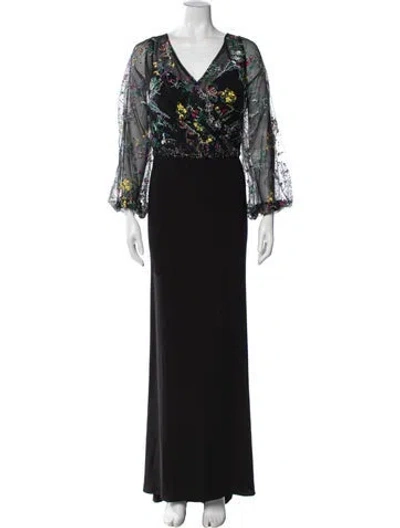 Pre-owned Mac Duggal Floral Print Long Dress In Black