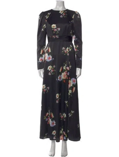 Pre-owned Mac Duggal Floral Print Long Dress In Black