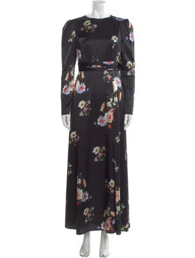 Pre-owned Mac Duggal Floral Print Long Dress In Black