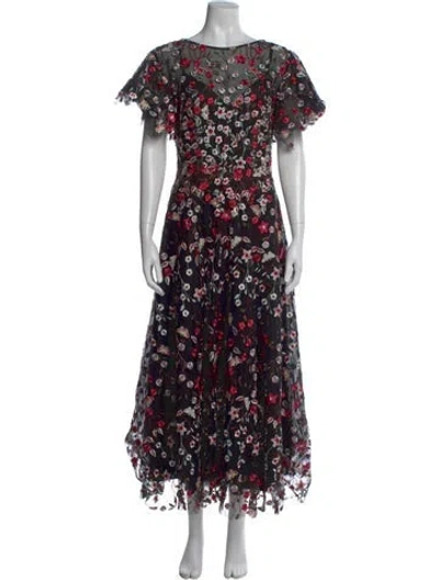 Pre-owned Mac Duggal Floral Print Long Dress In Black
