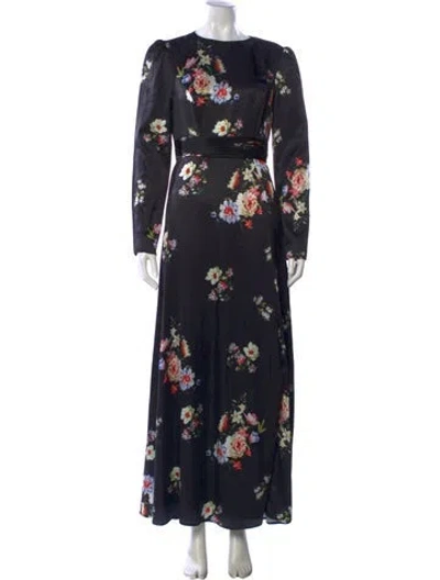 Pre-owned Mac Duggal Floral Print Long Dress In Black