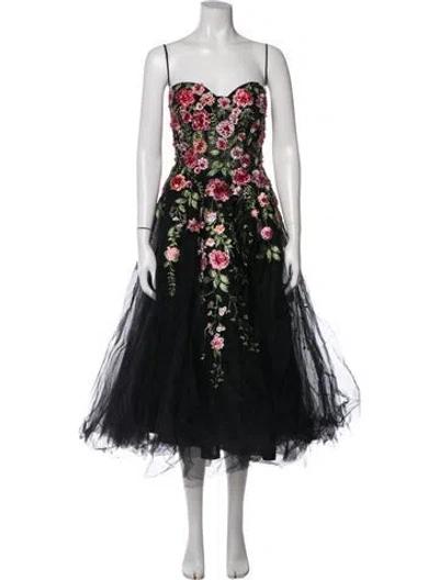Pre-owned Mac Duggal Floral Print Long Dress In Black