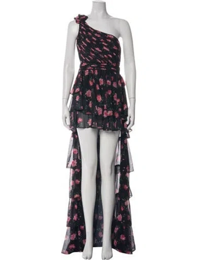 Pre-owned Mac Duggal Floral Print Long Dress In Black