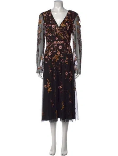 Pre-owned Mac Duggal Floral Print Long Dress In Black