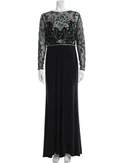 Pre-owned Mac Duggal Floral Print Long Dress In Black