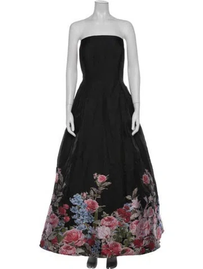 Pre-owned Mac Duggal Floral Print Long Dress In Black