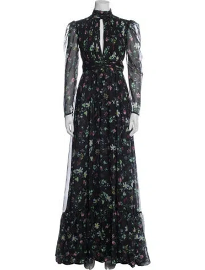 Pre-owned Mac Duggal Floral Print Long Dress In Black