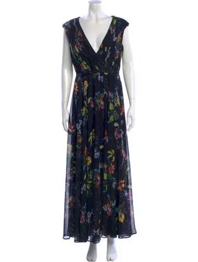 Pre-owned Mac Duggal Floral Print Long Dress In Blue