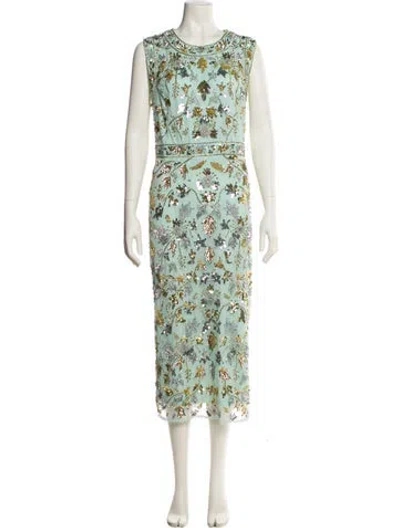 Pre-owned Mac Duggal Floral Print Long Dress In Blue