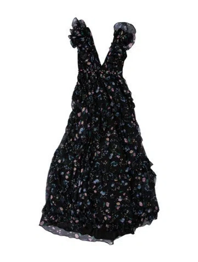 Pre-owned Mac Duggal Floral Print Long Dress In Blue