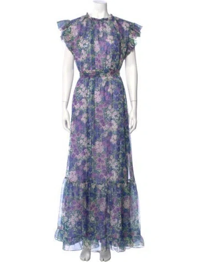 Pre-owned Mac Duggal Floral Print Long Dress In Blue