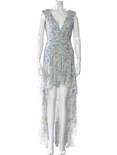 Pre-owned Mac Duggal Floral Print Long Dress In Blue