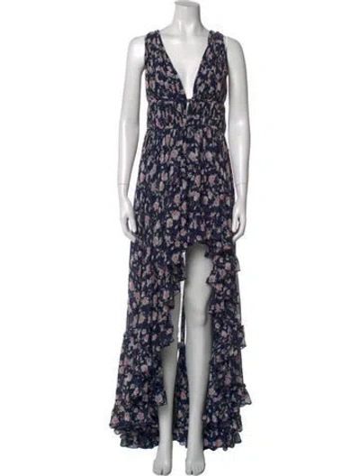 Pre-owned Mac Duggal Floral Print Long Dress In Blue