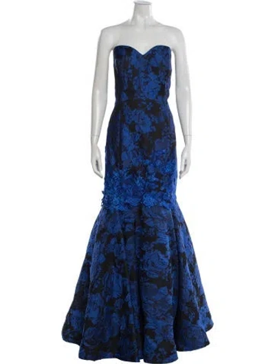 Pre-owned Mac Duggal Floral Print Long Dress In Blue