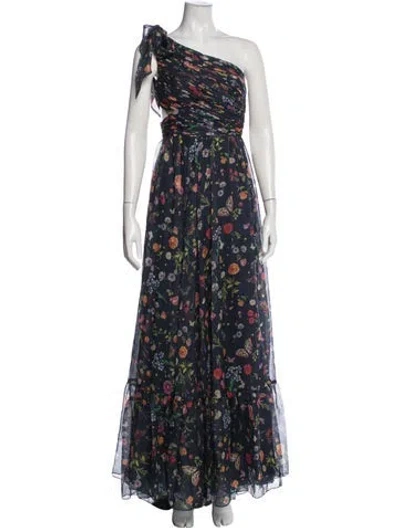 Pre-owned Mac Duggal Floral Print Long Dress In Blue