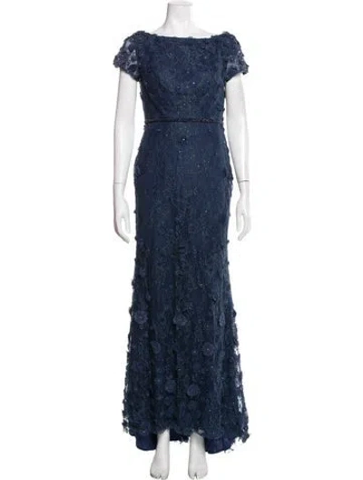 Pre-owned Mac Duggal Floral Print Long Dress In Blue