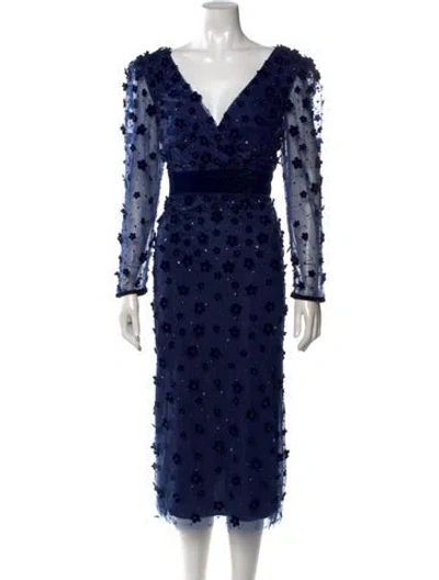 Pre-owned Mac Duggal Floral Print Long Dress In Blue
