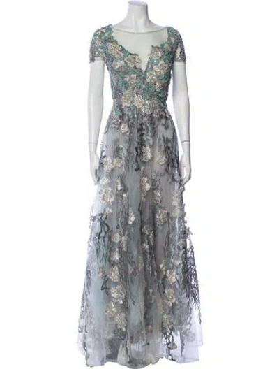 Pre-owned Mac Duggal Floral Print Long Dress In Gray
