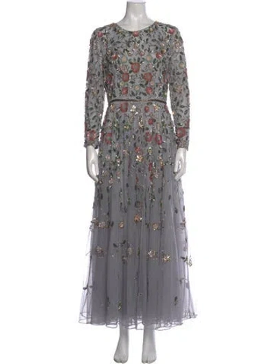Pre-owned Mac Duggal Floral Print Long Dress In Gray