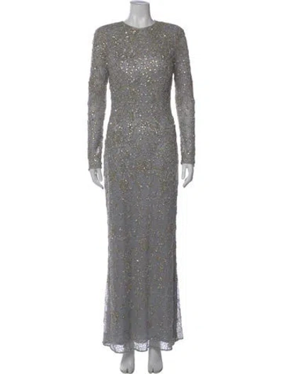 Pre-owned Mac Duggal Floral Print Long Dress In Gray