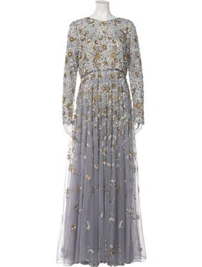 Pre-owned Mac Duggal Floral Print Long Dress In Gray