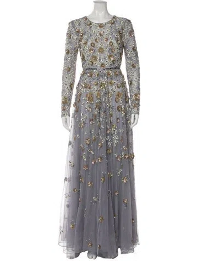 Pre-owned Mac Duggal Floral Print Long Dress In Gray