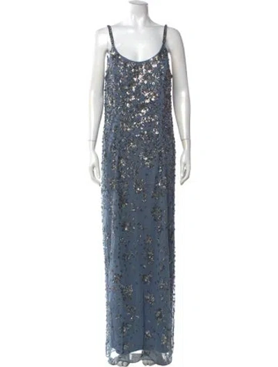 Pre-owned Mac Duggal Floral Print Long Dress In Gray